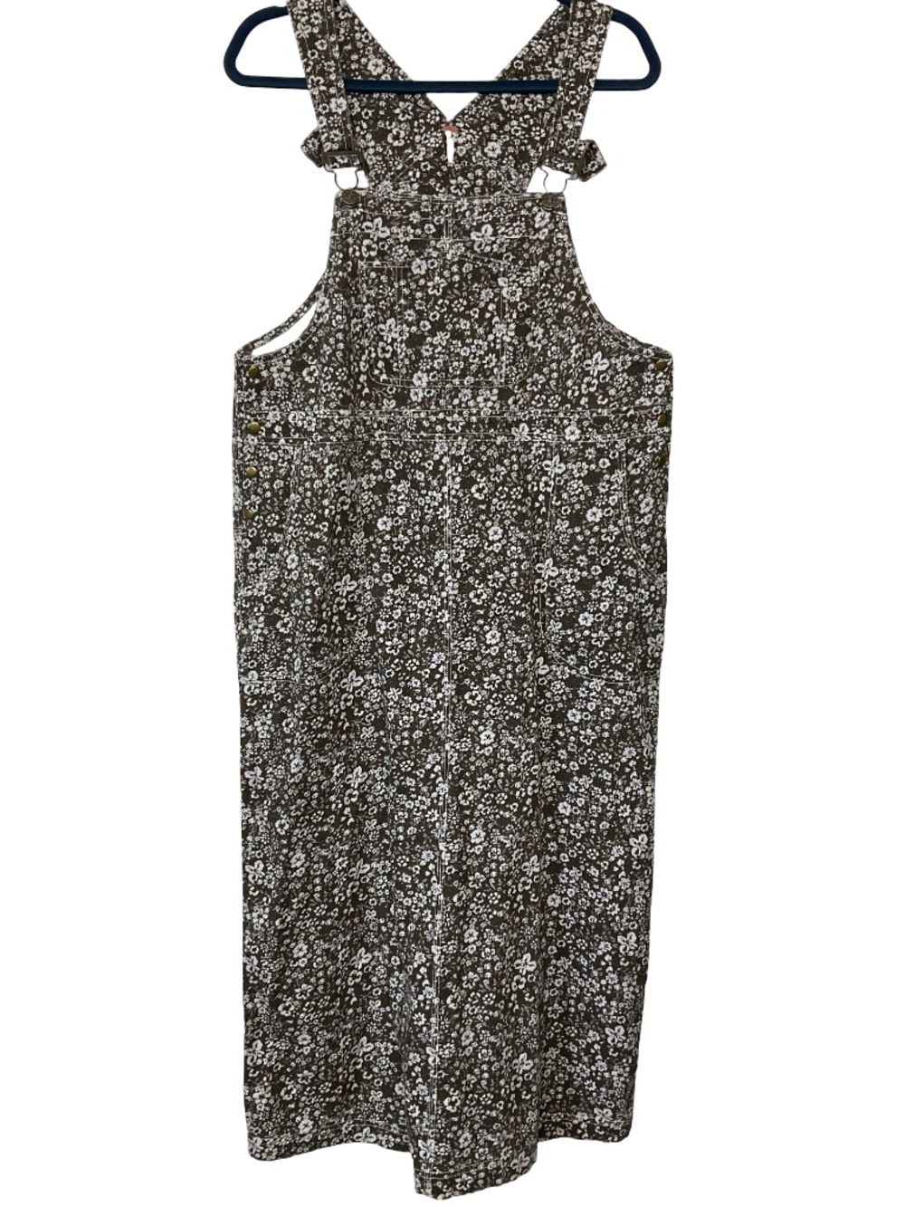 Free People Brown and White Hanson Midi Apron Dress